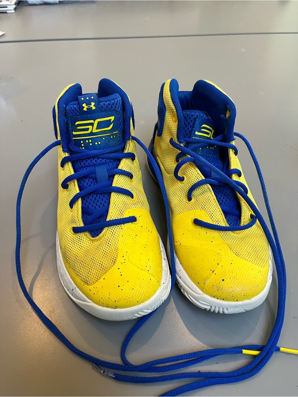 Under Armour Kids Yellow and Blue SC Basketball Sneakers